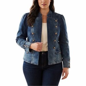Indigo Thread Co Denim Military Jacket | Button Detail | Blue Jean Jacket - 1X